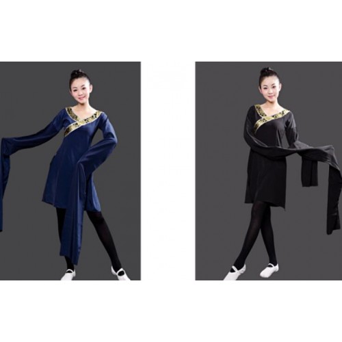 Chinese Hanfu chinese classical fairy dance waterfall long-sleeved tops Han and Tang practice clothes  classical dance performance clothing